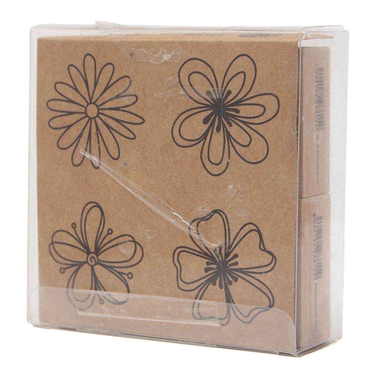 4pcs DIY Sweet Flowers Set Diary Scrapbook Floral Decoration Wooden Rubber Stamp
