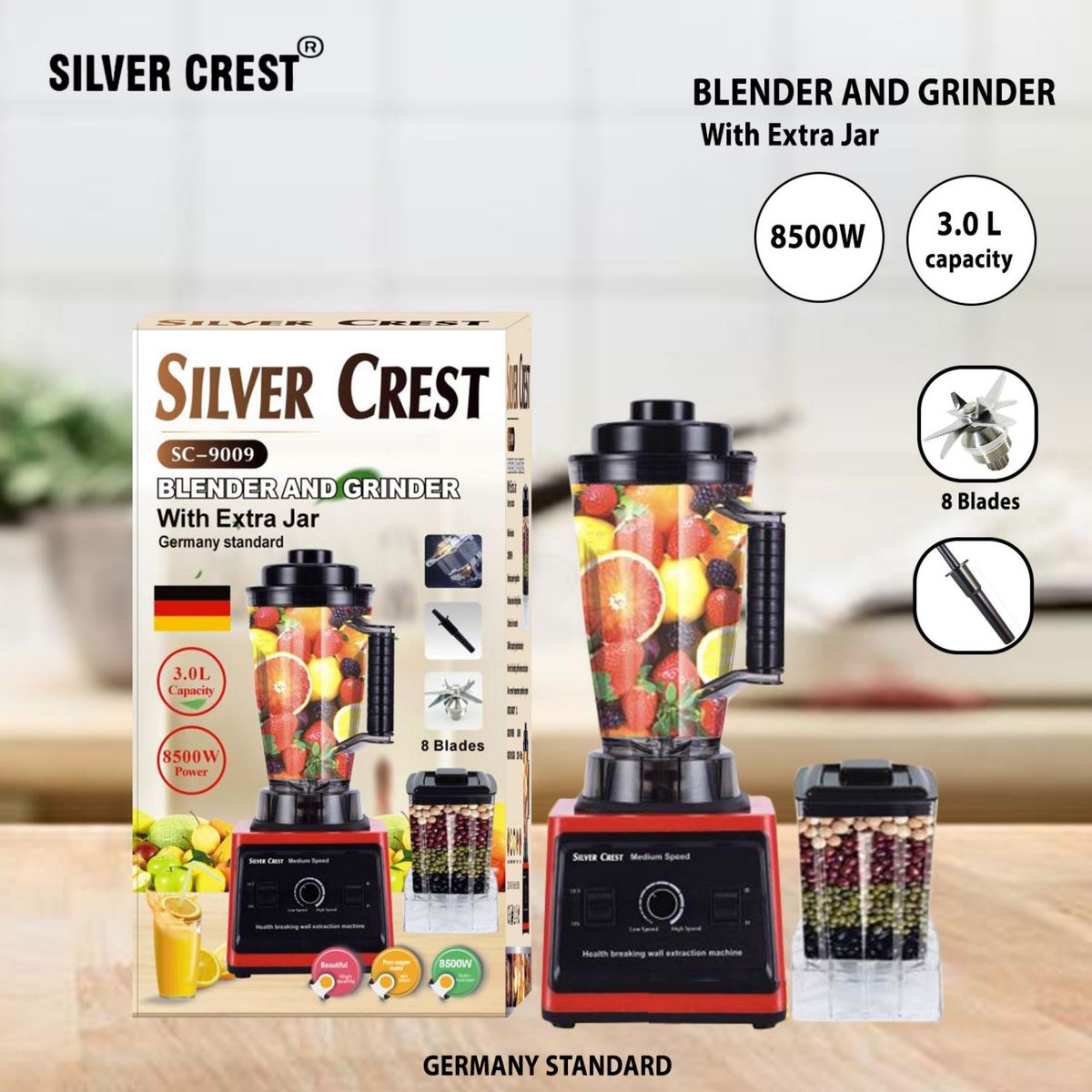 3L Double Cup Powerful Multifunctional Blender- (8500W)