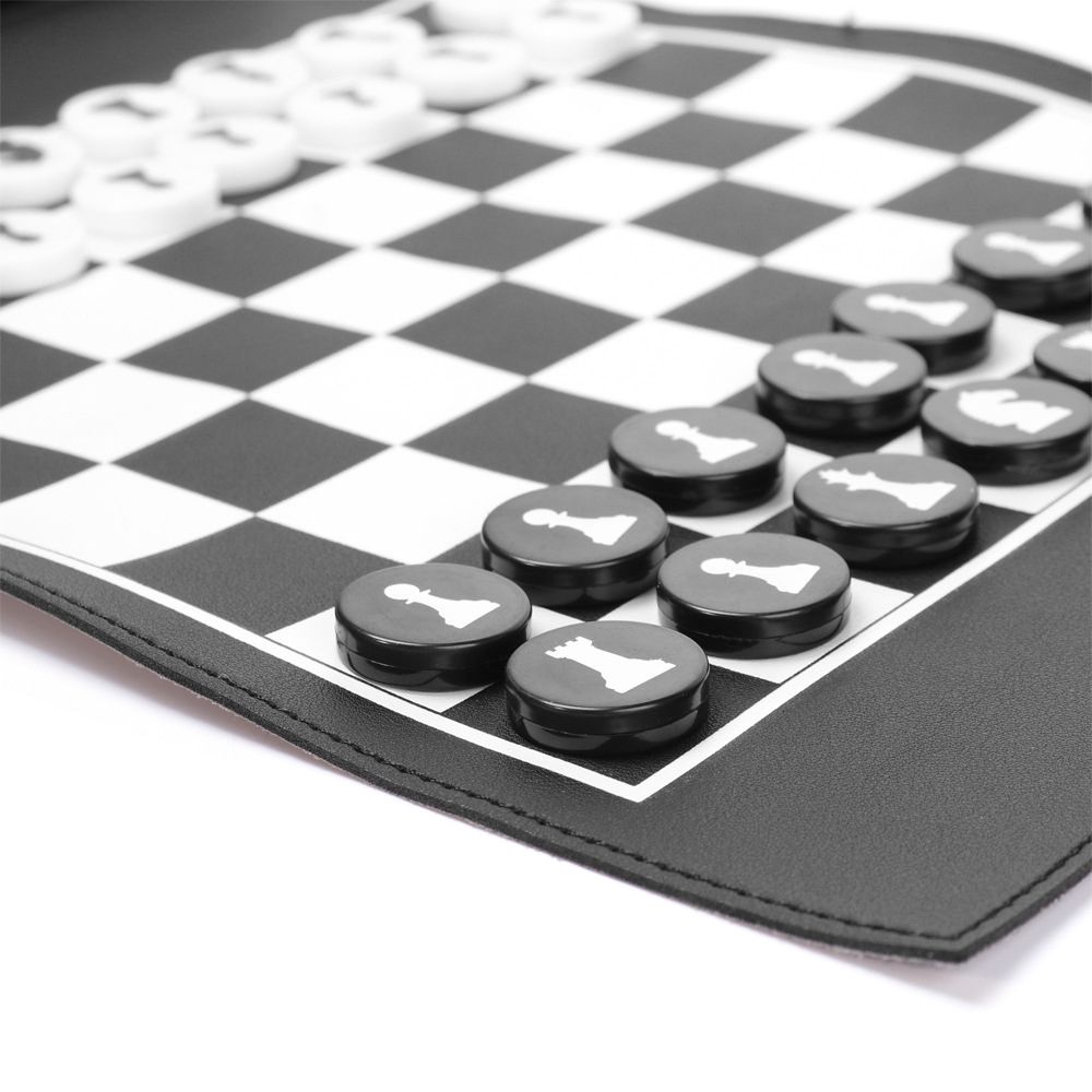 2-In-1 Chess Checkers Roll Up Chess Game Adults Kids Chess