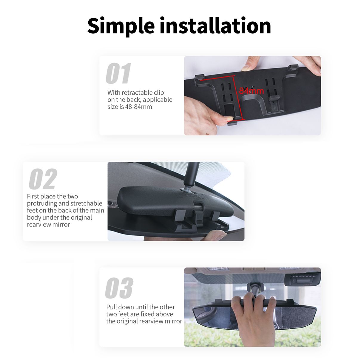 Rear View Mirror Wide Angle Mirror Clip On Curved Convex