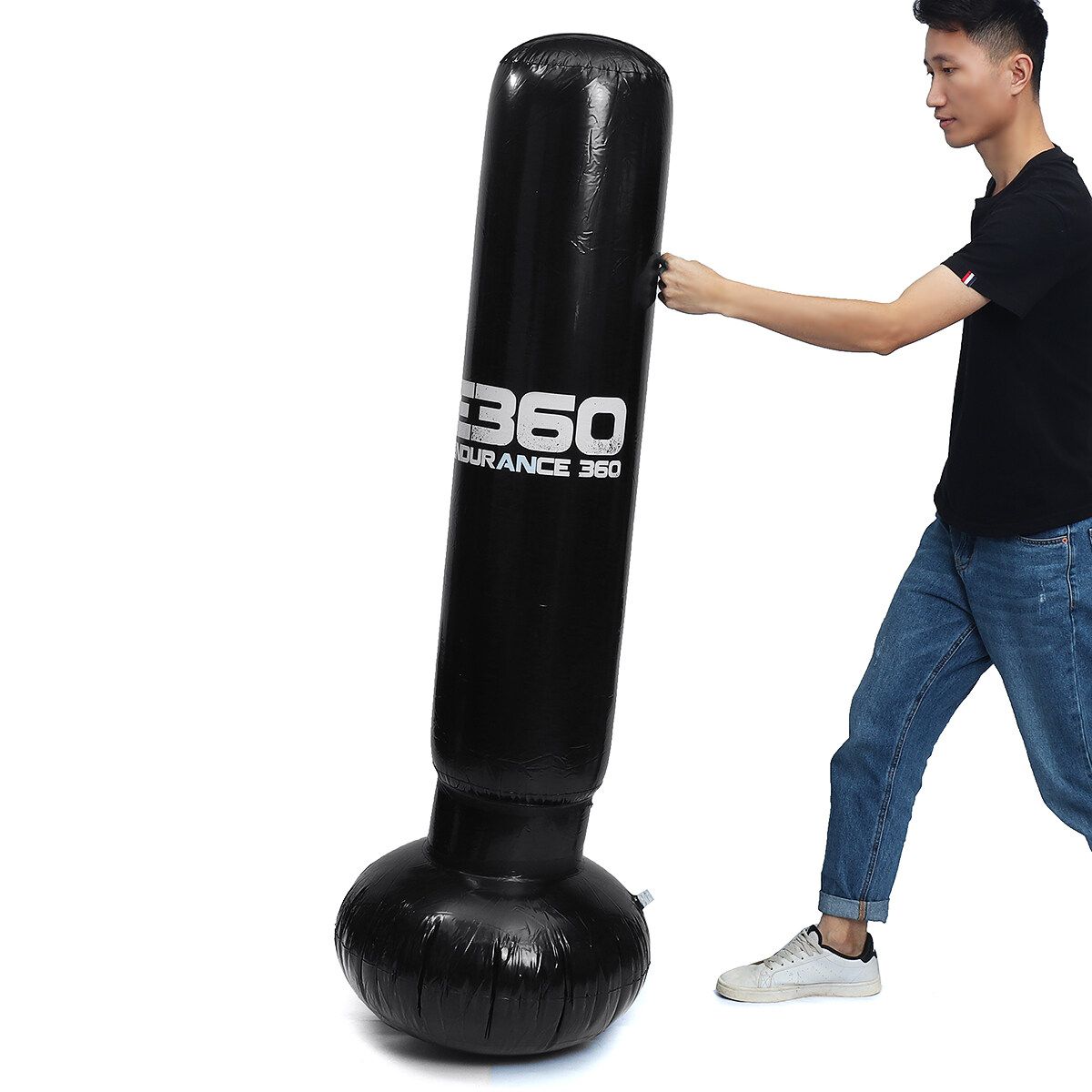 1.6M PVC Inflatable Boxing Punching Standing Home Gym Fitness Bag Water Base Children/Adult Boxing Free Tumbler Training Relief Back Sandbag Home Gym Fitness Tool Black-E360