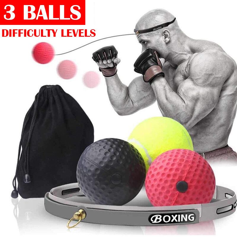 3x Decompression Boxing Ball Reflection Speed Reaction Punch Boxing Training Muscle Exercise