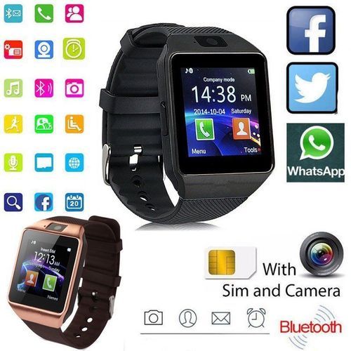Digital Touch Screen Smart Watch DZ09 Q18 Bracelet Camera Bluetooth WristWatch SIM Card Smartwatch Ios Android Phones Support(#black)