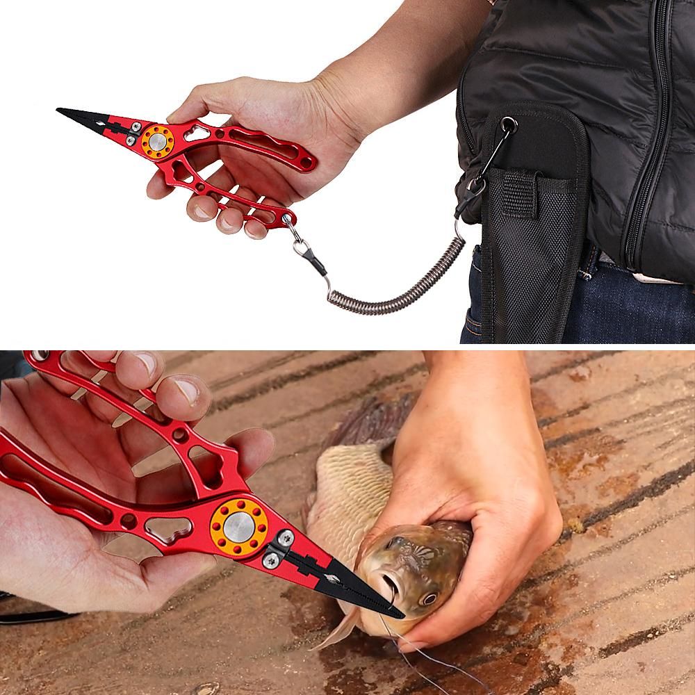 Aluminium Fishing Pliers Hook Remover Pliers Fish Holder Split Ring Tool Clip Clamp Line Cutters With Lanyard And Storage Bag