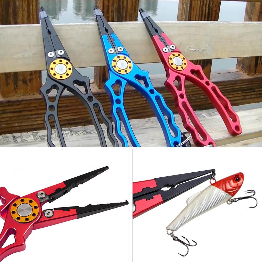 Aluminium Fishing Pliers Hook Remover Pliers Fish Holder Split Ring Tool Clip Clamp Line Cutters With Lanyard And Storage Bag