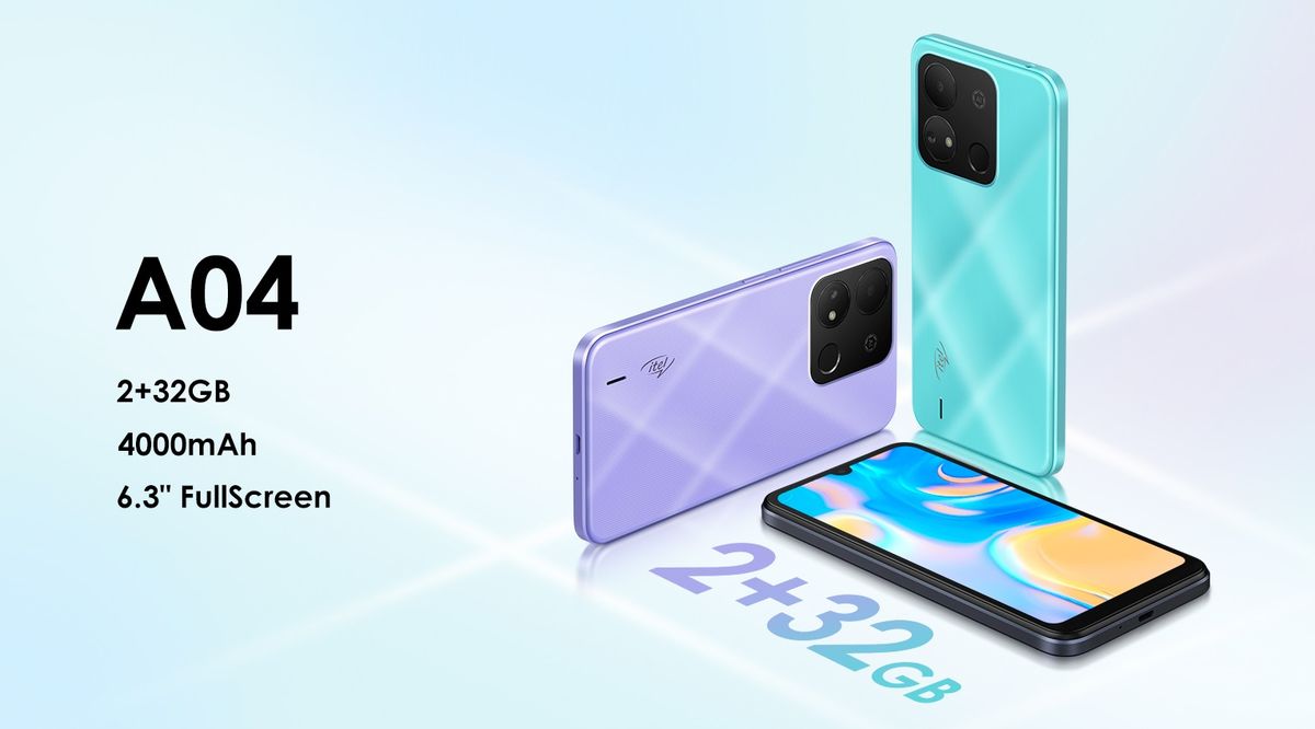 A04 6.3" HD+ Screen, 2GB RAM + 32GB ROM, 4000mAh, 5MP Camera, 3G, Fingerprint & Face Unlock - Cyan +Free Case