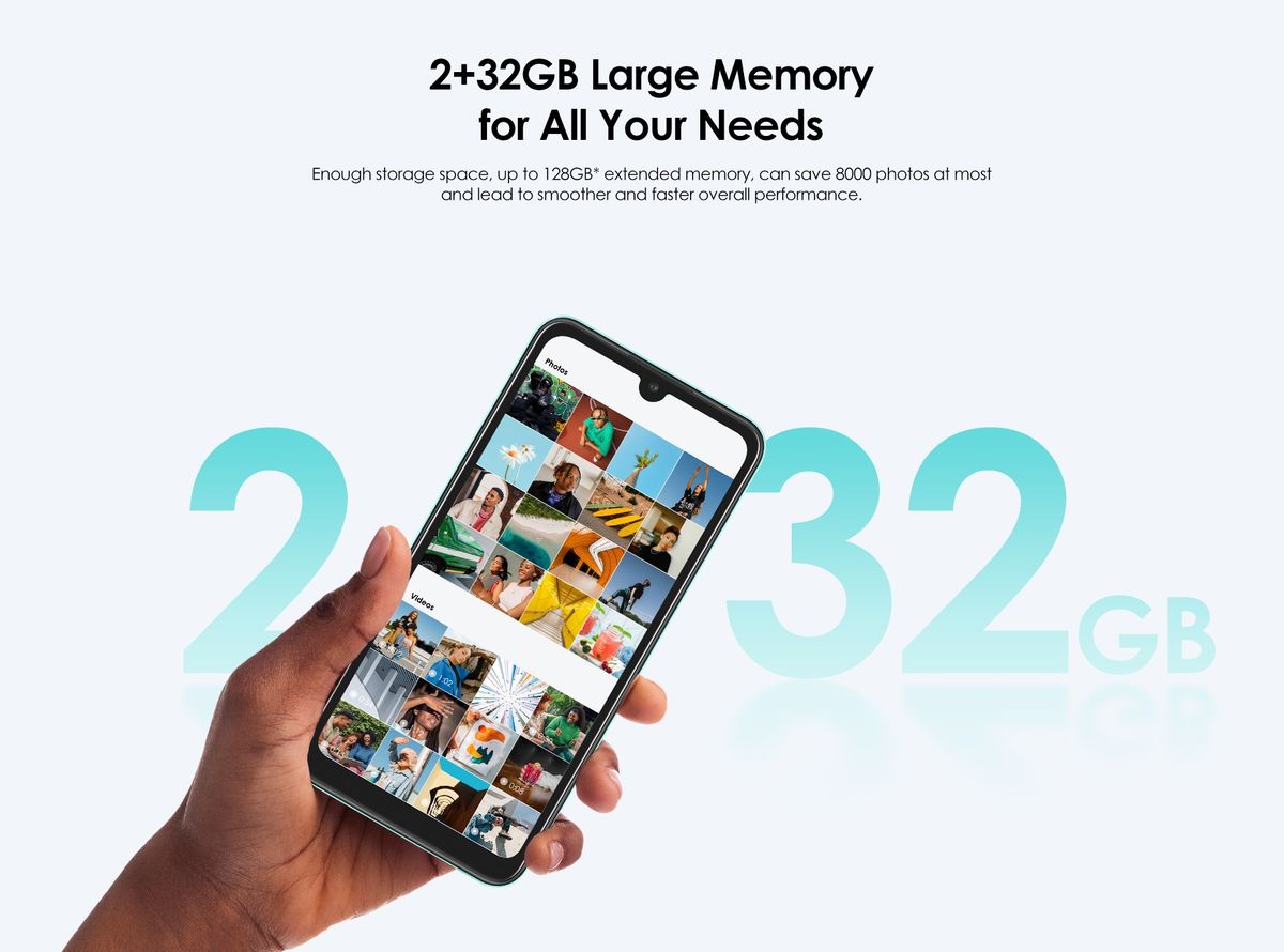 A04 6.3" HD+ Screen, 2GB RAM + 32GB ROM, 4000mAh, 5MP Camera, 3G, Fingerprint & Face Unlock - Cyan +Free Case