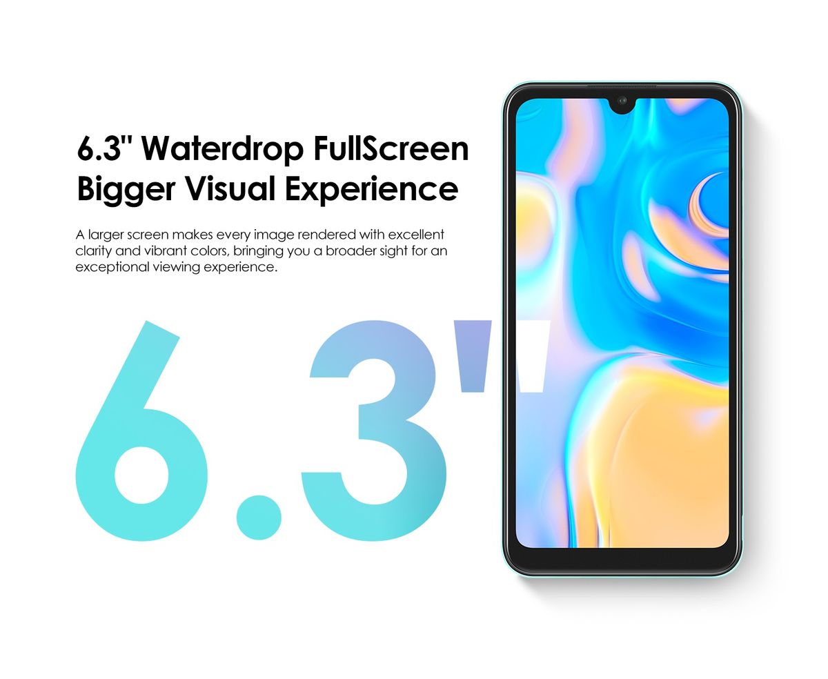 A04 6.3" HD+ Screen, 2GB RAM + 32GB ROM, 4000mAh, 5MP Camera, 3G, Fingerprint & Face Unlock - Cyan +Free Case