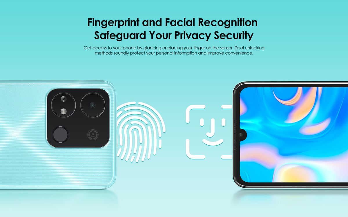 A04 6.3" HD+ Screen, 2GB RAM + 32GB ROM, 4000mAh, 5MP Camera, 3G, Fingerprint & Face Unlock - Cyan +Free Case