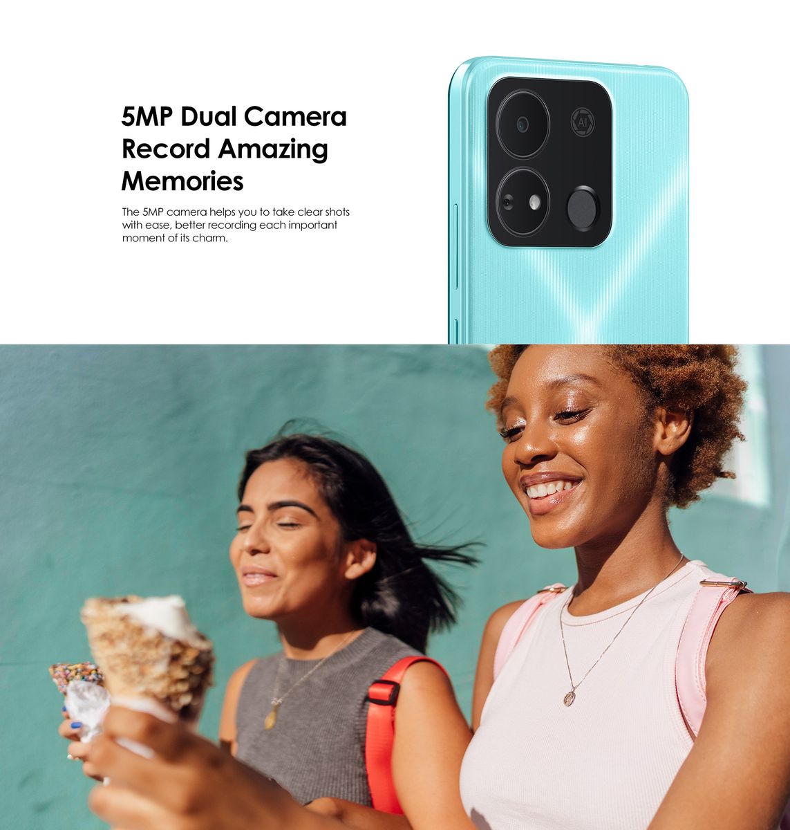 A04 6.3" HD+ Screen, 2GB RAM + 32GB ROM, 4000mAh, 5MP Camera, 3G, Fingerprint & Face Unlock - Cyan +Free Case