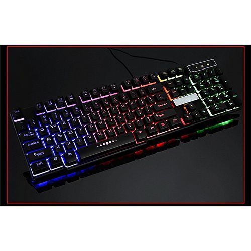 Computer Accessories Colorful Crack LED Illuminated Backlit USB Wired Rainbow Gaming Keyboard+Mouse