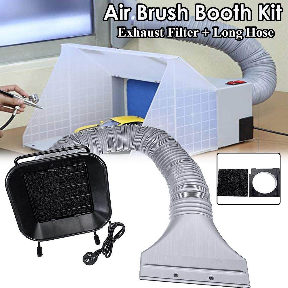 Protable Exhaust Filter Extractor LED+Long Hose Hobby Airbrush Paint Spray Booth 50W Fan, Back Cover, Filter Cotton