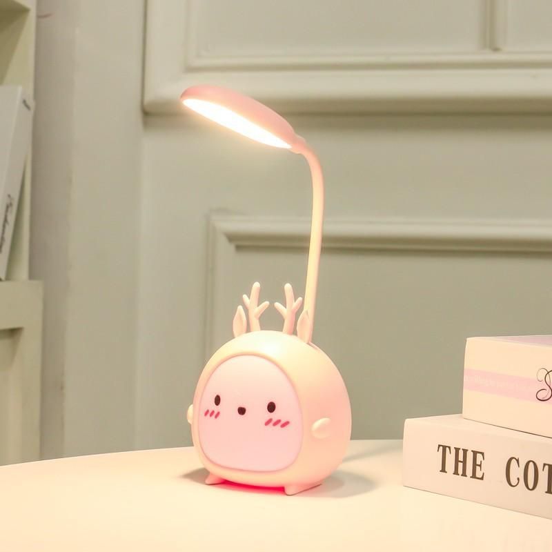 New creative cartoon deer cute led rechargeable eye protection night light student bedroom dormitory folding reading lamp Pink fawn