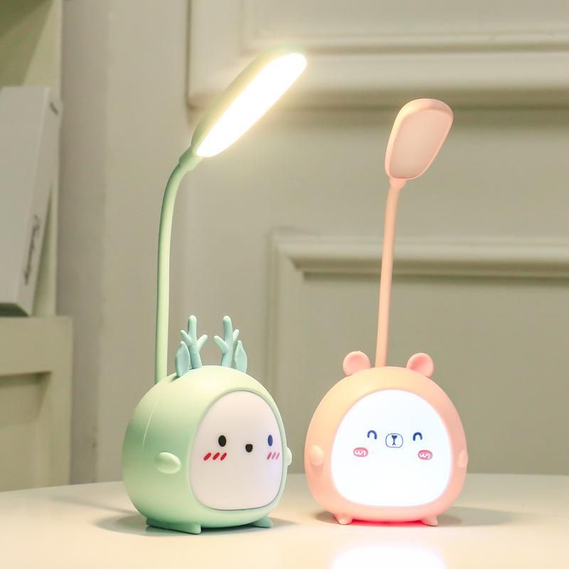 New creative cartoon deer cute led rechargeable eye protection night light student bedroom dormitory folding reading lamp Pink fawn