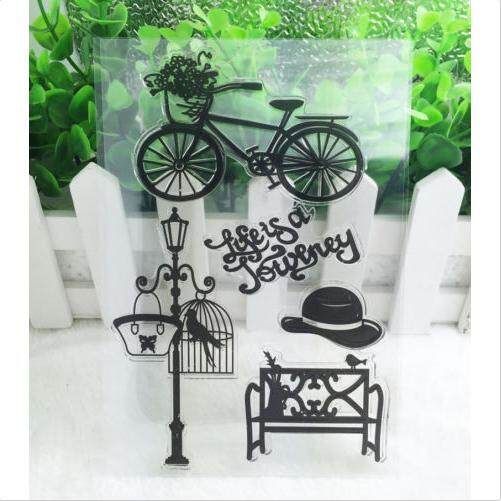 Bike Rose Butterfly Silicone Clear Stamp Seal Scrapbooking Diary Christmas Card Apricot