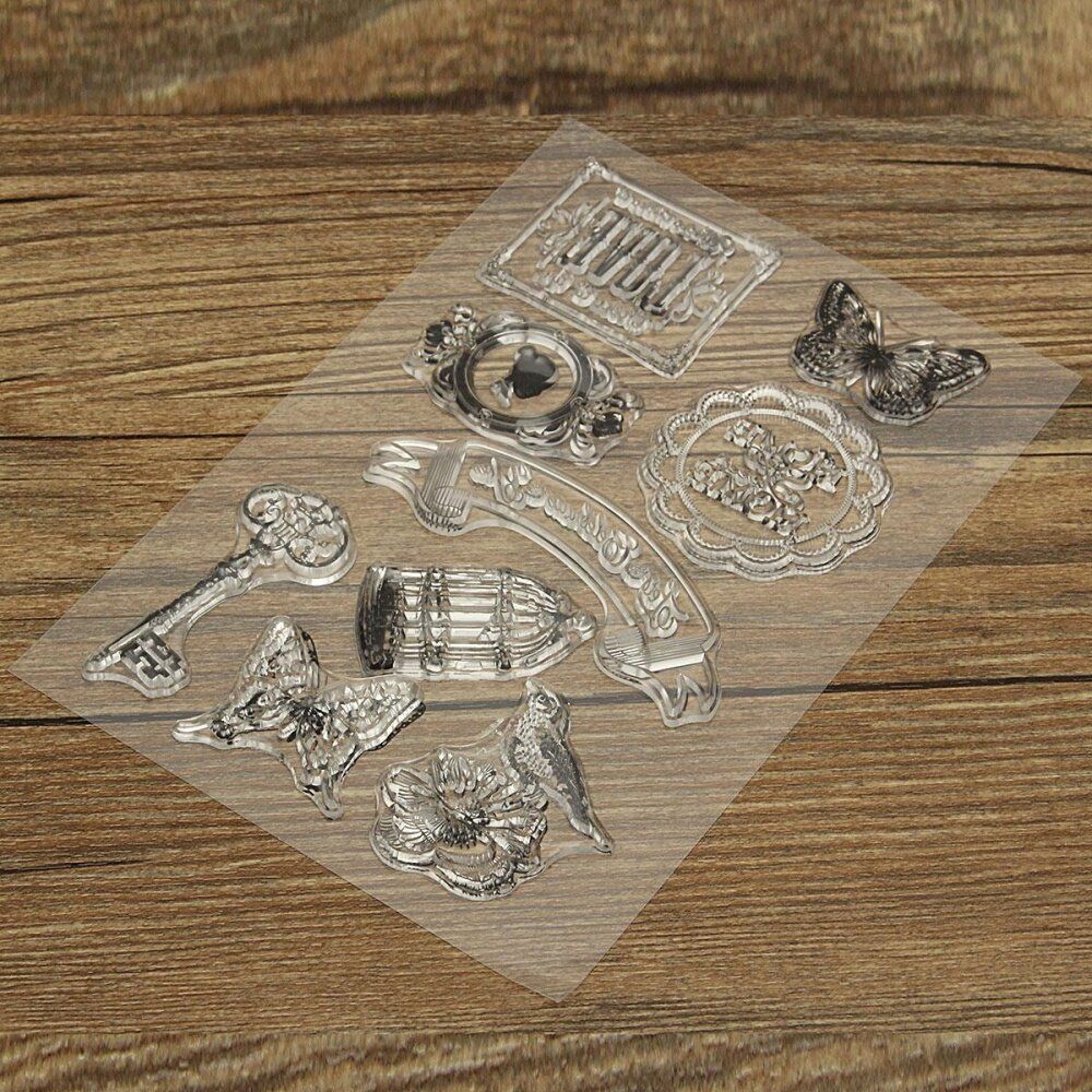 Bike Rose Butterfly Silicone Clear Stamp Seal Scrapbooking Diary Christmas Card Apricot