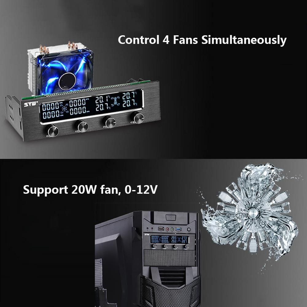 Sunshine-tipway STW Multi-Function PC CPU 4 Channel Fan Controller Speed Control Adjuster LCD Cooling Front Panel