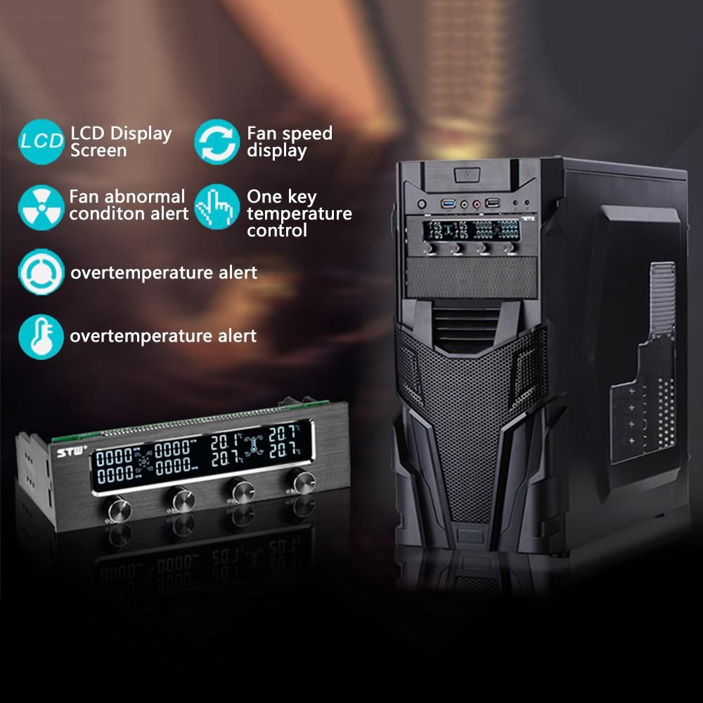 Sunshine-tipway STW Multi-Function PC CPU 4 Channel Fan Controller Speed Control Adjuster LCD Cooling Front Panel