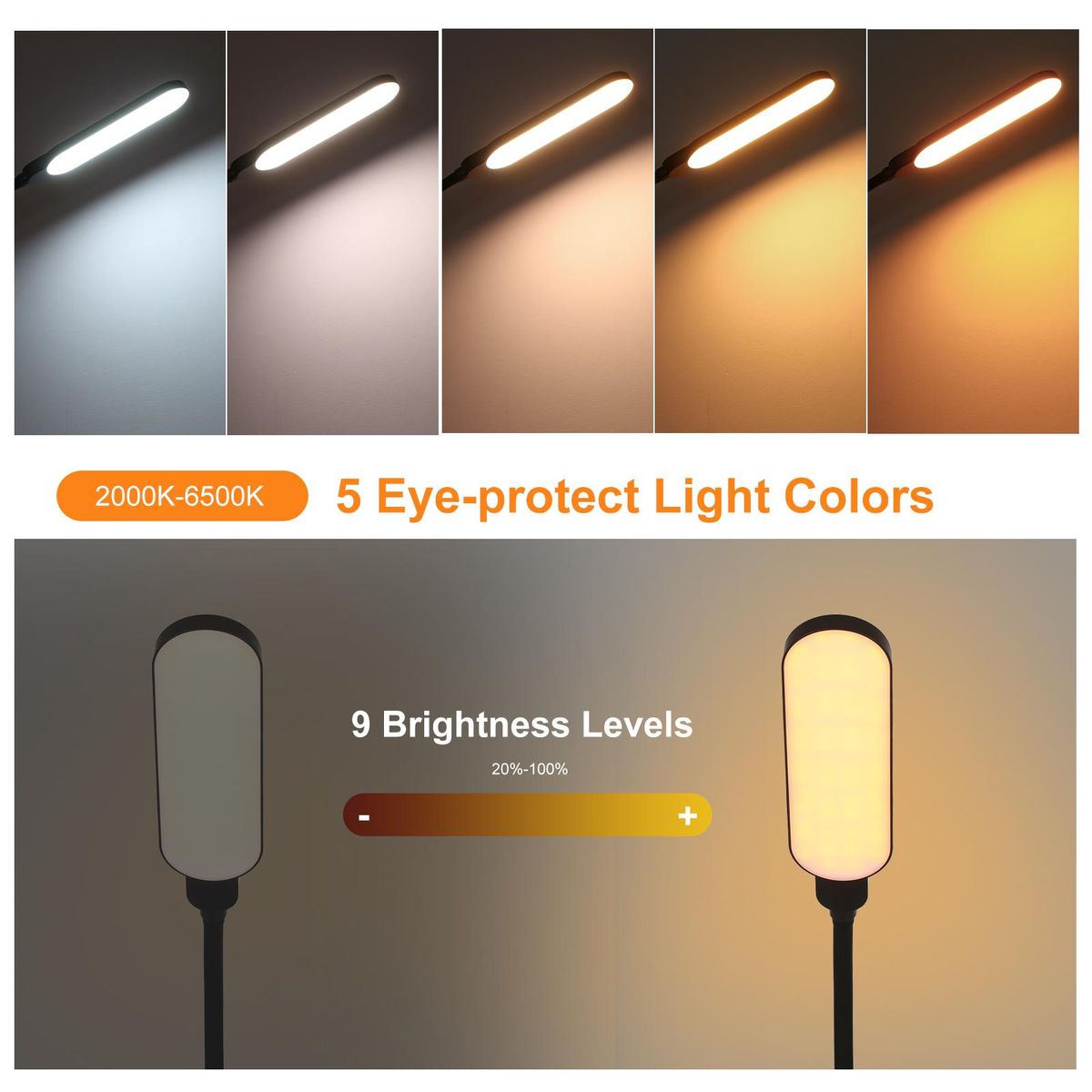 Neoglint LED Floor Lamp Modern Standing Lights Reading Light 9 Brightness Levels & 5 Light Colors Touch Control Remote Control for Living Room Bedroom Office