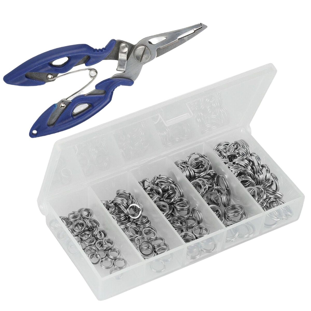 200 Pieces Stainless Steel Split Ring  &  Pliers 5 Sizes