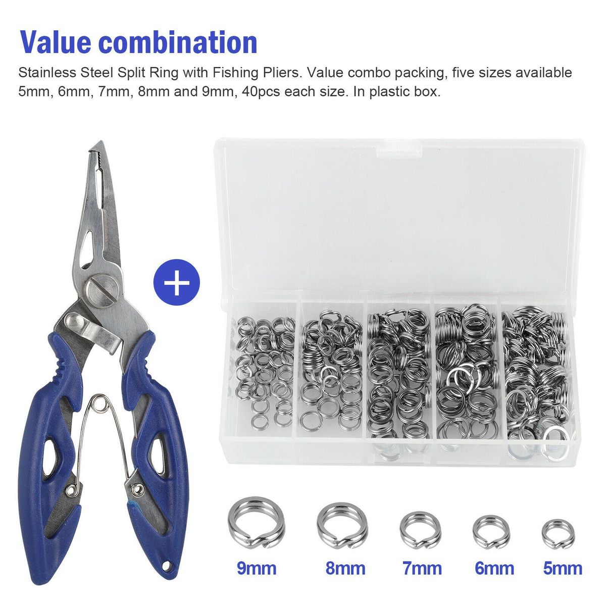200 Pieces Stainless Steel Split Ring  &  Pliers 5 Sizes