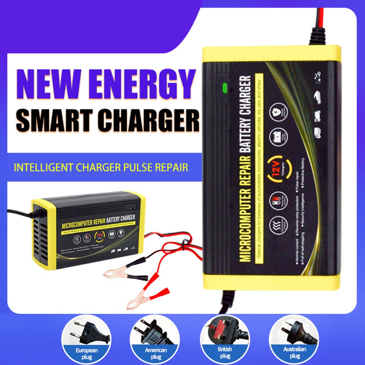 Car Battery Charger, 12V 6A Intelligent Repair Charger For