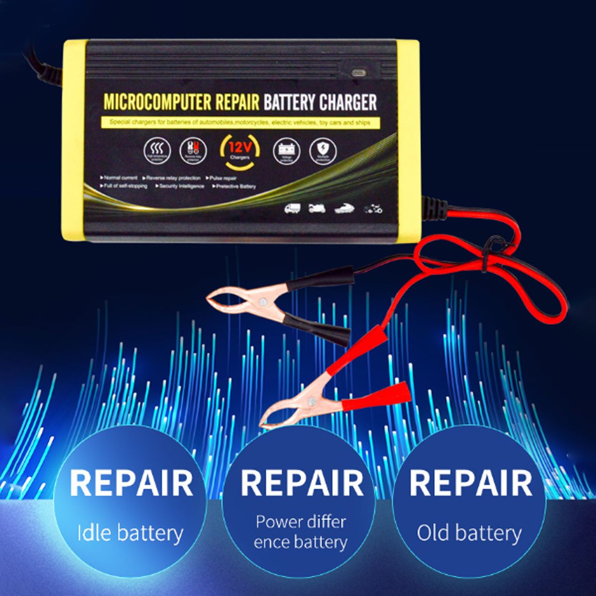 Car Battery Charger, 12V 6A Intelligent Repair Charger For