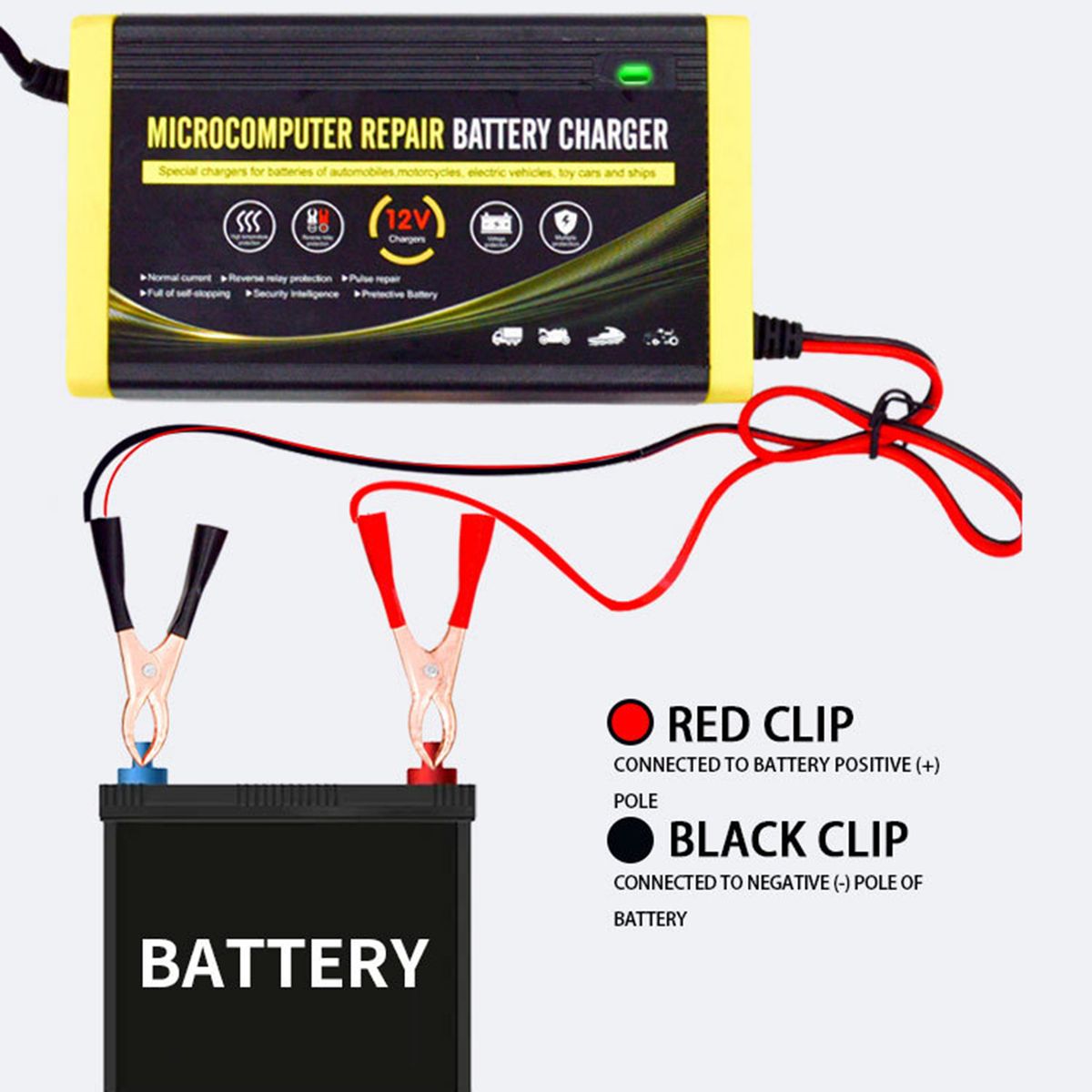 Car Battery Charger, 12V 6A Intelligent Repair Charger For