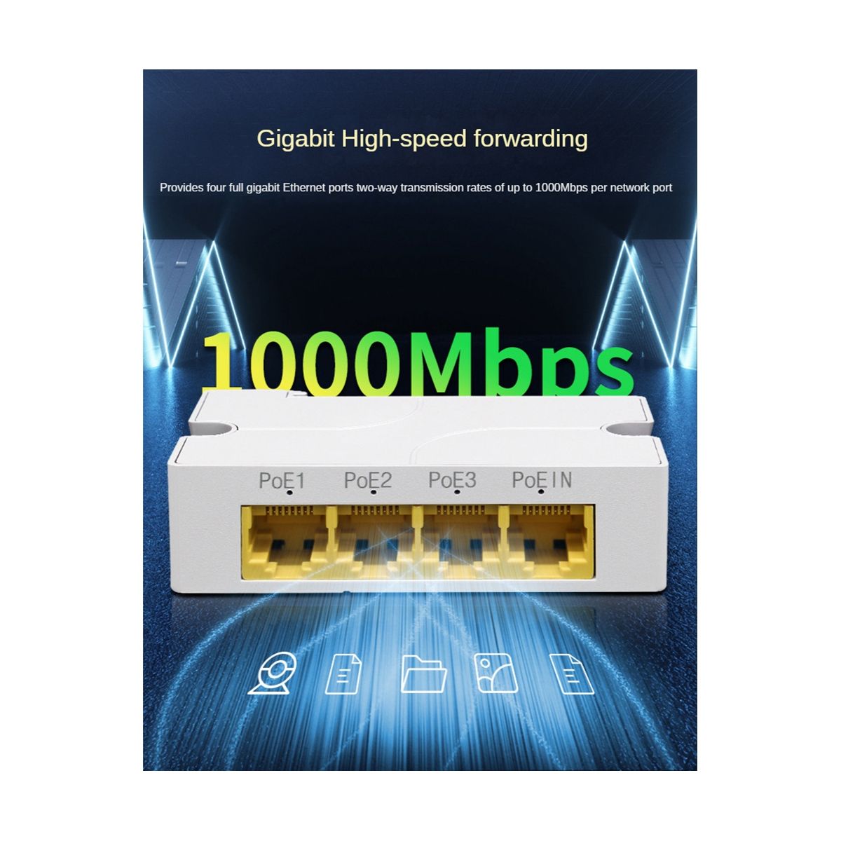 4Port Gigabit POE Extender 1000M 1 to 3 Netw