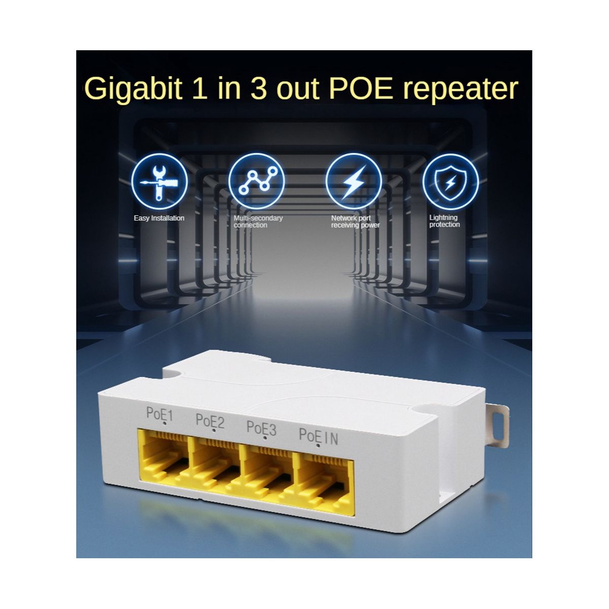 4Port Gigabit POE Extender 1000M 1 to 3 Netw