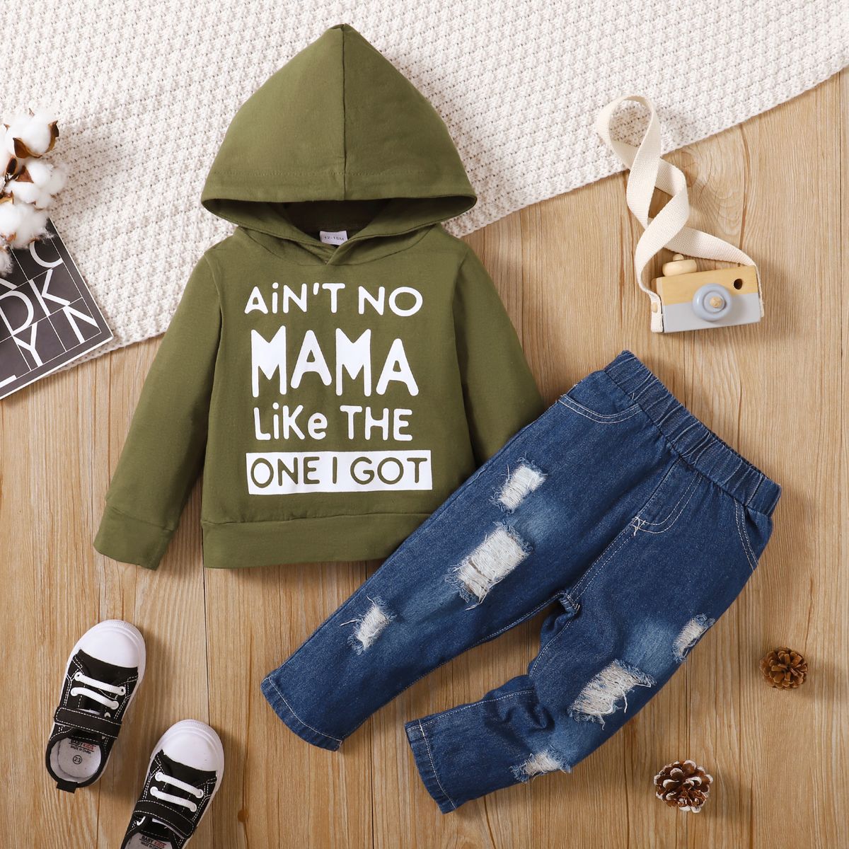 Little Boy Outfit Hooded Top + Jean Pant 2Pcs Set Winter Baby Boy Sport Style Clothing