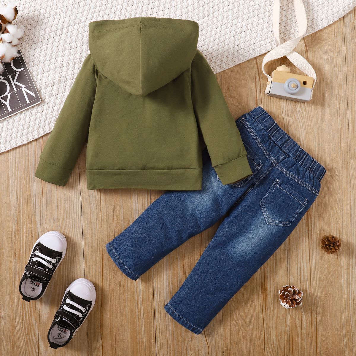 Little Boy Outfit Hooded Top + Jean Pant 2Pcs Set Winter Baby Boy Sport Style Clothing