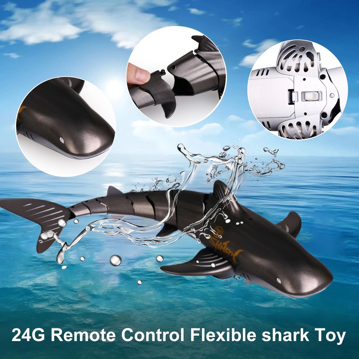 1 Set RC Shark Toy Remote Control Toy Simulation Shark Boat Black