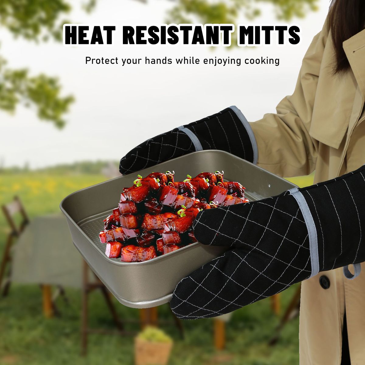 1 Pair Extended Oven Mitts Heat-Insulating 260℃/500°F