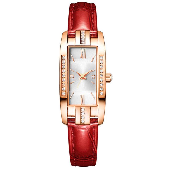Ladies Watch Leather Strap Ladies Quartz Wrist Watch - White/Red