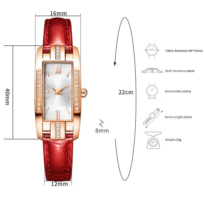 Ladies Watch Leather Strap Ladies Quartz Wrist Watch - White/Red