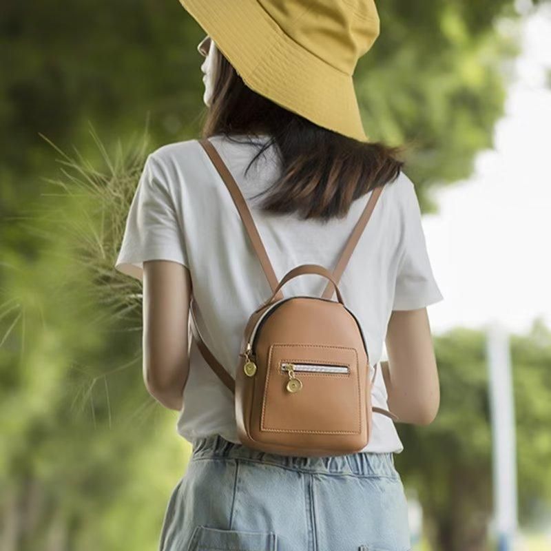 Ladies Backpack Bag Small Leather Bags For Girls Women Brown