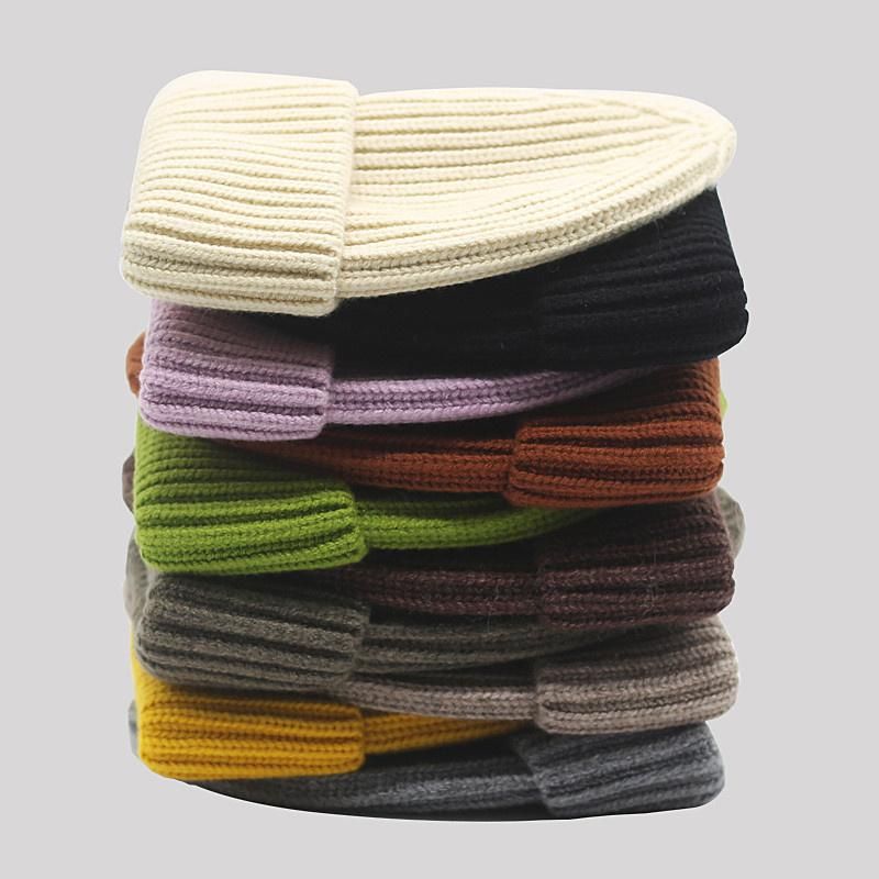 New Solid Color Warm Knitted Brimless Hat Men Beanies Winter Autumn Hip Hop Skullcap Street Mens Beanie Unisex Melon Cap
