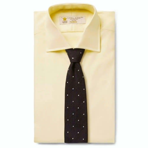 Men's Long Sleeve Shirt With Matching Tie  - Light Yellow And Black
