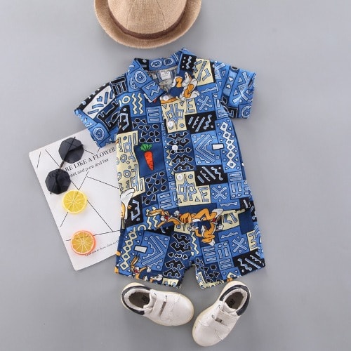 Boy Kente Design 2 Pieces Short Set - Blue