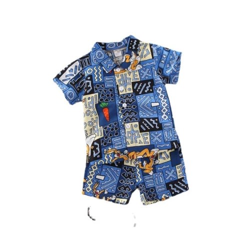 Boy Kente Design 2 Pieces Short Set - Blue