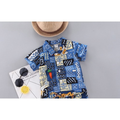 Boy Kente Design 2 Pieces Short Set - Blue