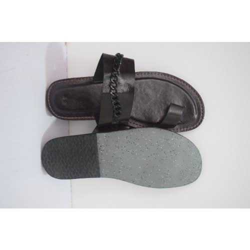 Men's Plain Leather Pam Slippers - Brown