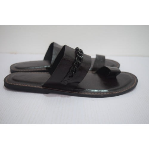 Men's Plain Leather Pam Slippers - Brown