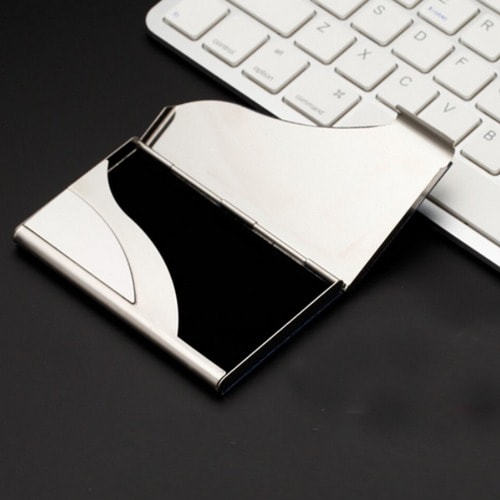 Men's Stainless Steel Credit Business Card Holder-Brown & Silver