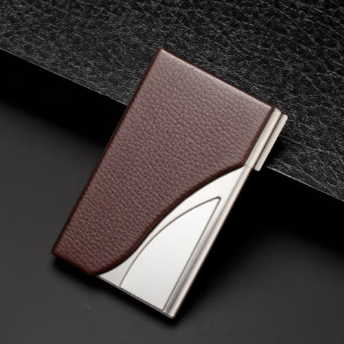 Men's Stainless Steel Credit Business Card Holder-Brown & Silver