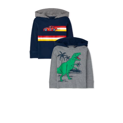 2 In 1 Boys Dinosaur Car Speed Graphic Hooded Long Sleeve Tshirt