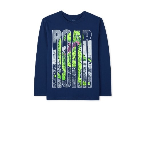 Boys Roar Dinosaur Long Sleeve Tshirt - Navy Blue