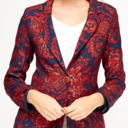 Gold Glitter Print Fitted Blazer - Red Multicolour