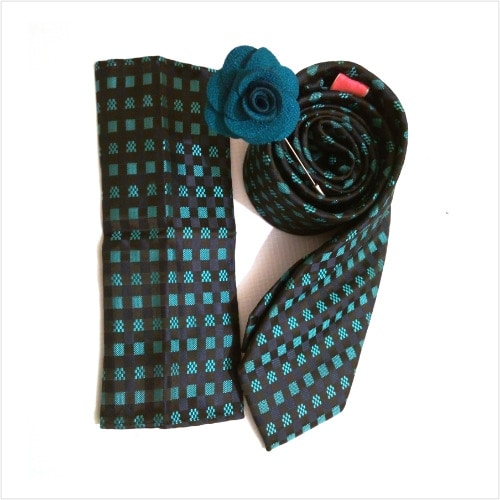 Teal Cheese Tie Set + Lapel Pin